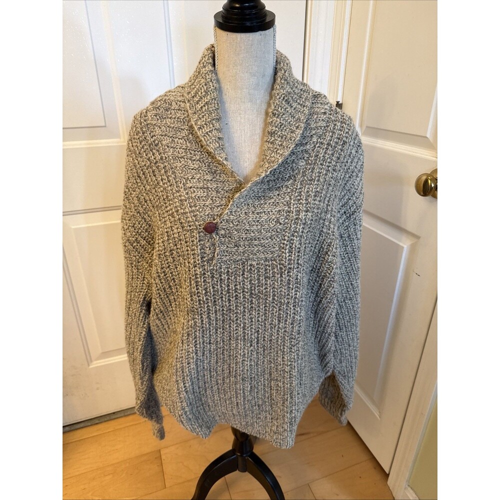 VINTAGE SHAWL COLLAR FISHERMAN SWEATER Fall River Knitting Mills Wool Size XXL